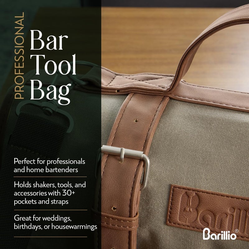 Barillio Bartender Bag (Without Tools) - Stylish, Waxed Canvas, Roll Up Traveling Bar Bag for Carrying Bar Tools and Cocktail Shaker Set with Shoulder Strap - Portable Travel Bartending Roll - Image 5